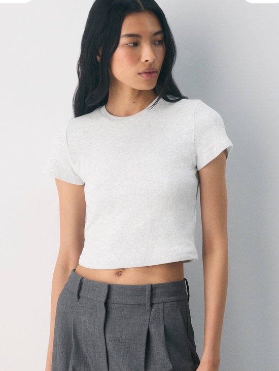 Aritzia Tops - TNA Homestretch Rib Tune Waist T-Shirt Heather Cloud White